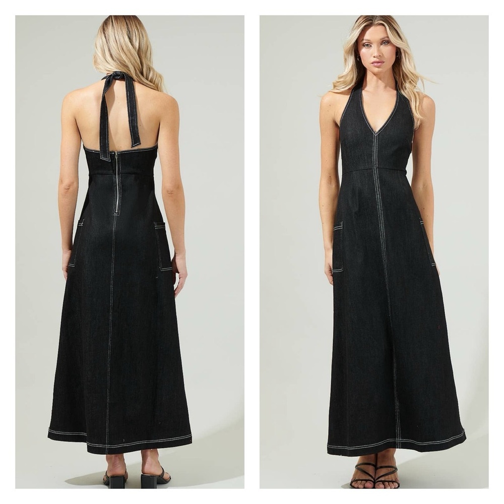 Halter Black Denim Dress by Sugarlips